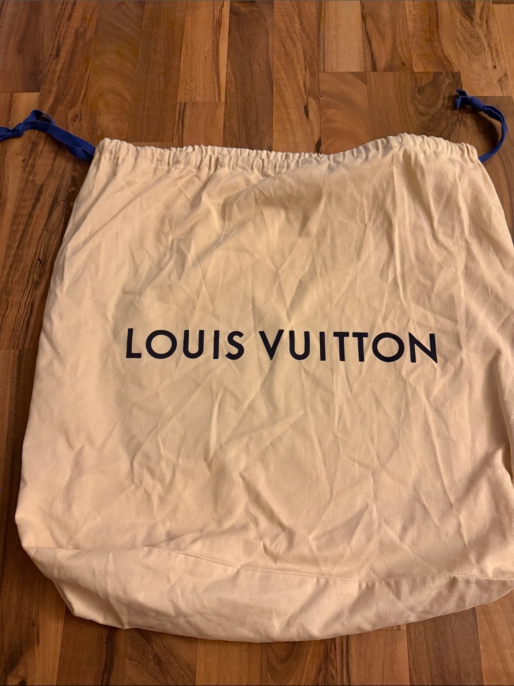 Louis Vuitton Cream Canvas Drawstring Dust Bag with Navy Logo